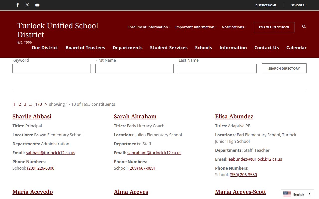 Turlock people directory results in the Turlock Unified staff search