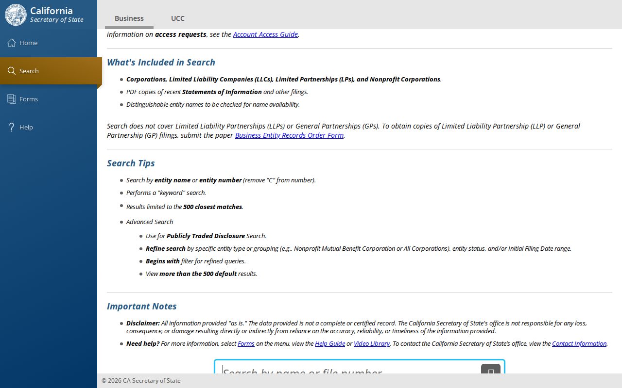 Turlock public records California bizfile business search
