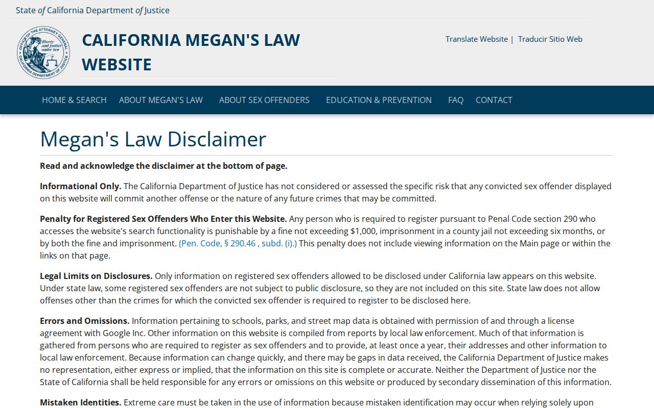 Turlock public records California Megan's Law lookup notice