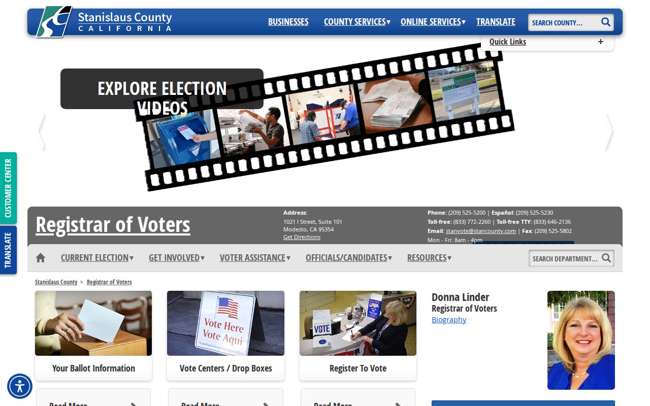 Turlock voter registration services on the StanVote home page
